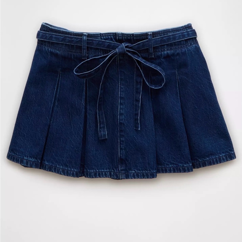 2 AE Pleated Mini Skorts Size 8 Denim and Khaki. - Picture 4 of 8